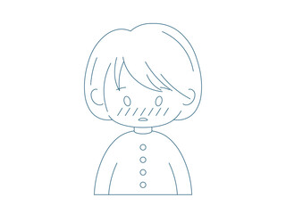 Outline blushed cute girl. Vector line art female character concept with timid emotion. Simple linear drawing illustration of shy monochrome person.