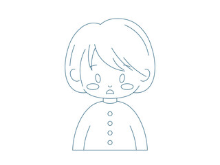 Outline embarrassed cute girl. Vector line art female character concept with flustered emotion. Simple linear drawing illustration of lost monochrome person.