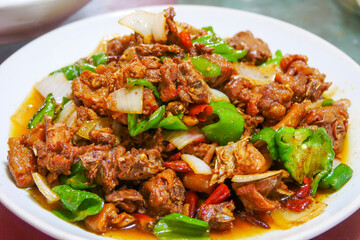 Fried chicken with traditional green pepper