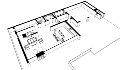 modern house architecture concept drawing vector 3d illustration
