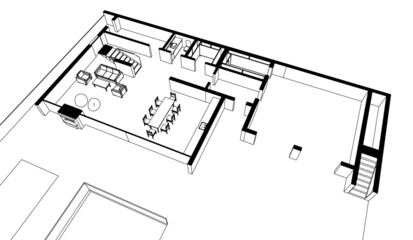 modern house architecture concept drawing vector 3d illustration