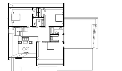 modern house architecture concept drawing vector 3d illustration