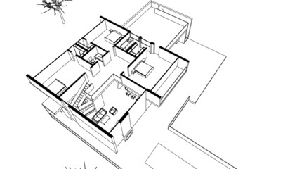modern house architecture concept drawing vector 3d illustration