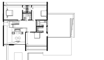 modern house architecture concept drawing vector 3d illustration