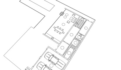 modern house architecture concept drawing vector 3d illustration