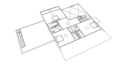 modern house architecture concept drawing vector 3d illustration
