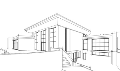 modern house architecture concept drawing vector 3d illustration