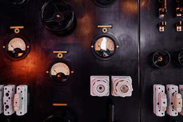 Vintage factory control panel with sensors.