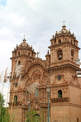 Fototapeta na wymiar Gorgeous Spanish Baroque Architecture Style of Church of the Society of Jesus or Iglesia de la Compania de Jesus Facade, Historic Center of Cusco, Peru