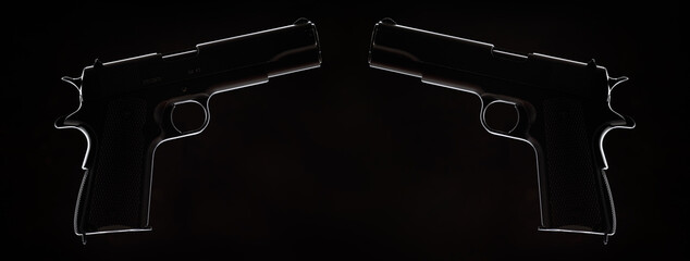 Two handgun pistols on black background.