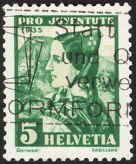 Postage stamps of the Helvetia. Stamp printed in the Helvetia. Stamp printed by Helvetia.