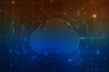 2d illustration of Cloud computing, Digital Cloud computing Concept background. Cyber technology, internet data storage, database and data server concept