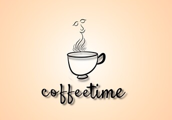 coffee shop logo neon, coffee time   cup with steam, red neon with wood background, coffee and tea logo template neon illustration  cup logo design, coffee time template neon