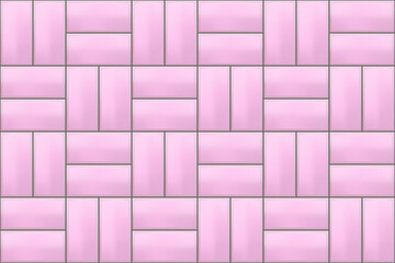 Pink seamless subway tile pattern. Vector metro wall or floor texture. Brick background. Interior glossy mosaic grid with rectangle elements.
