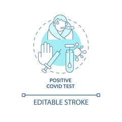 Positive covid test blue concept icon. Contraindications to covid vaccines abstract idea thin line illustration. Person with positive result. Vector isolated outline color drawing. Editable stroke - obrazy, fototapety, plakaty