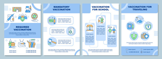 Required vaccination brochure template. For school and traveling. Flyer, booklet, leaflet print, cover design with linear icons. Vector layouts for presentation, annual reports, advertisement pages