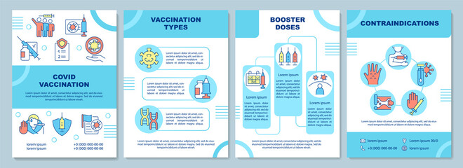 Covid vaccination brochure template. Vaccine for booster doses. Flyer, booklet, leaflet print, cover design with linear icons. Vector layouts for presentation, annual reports, advertisement pages - obrazy, fototapety, plakaty