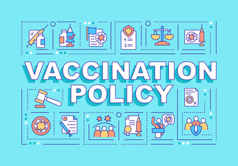 Fototapeta na wymiar Vaccination policy word concepts banner. Enhancing public trust. Infographics with linear icons on turquoise background. Isolated creative typography. Vector outline color illustration with text