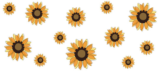 sunflower horizontal banner flowers orange yellow brown background