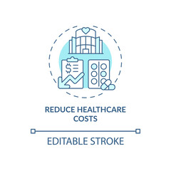 Reduce healthcare costs blue concept icon. Annual checkup benefits abstract idea thin line illustration. Health care. Regular medical survey. Vector isolated outline color drawing. Editable stroke