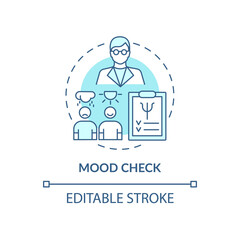 Mood check blue concept icon. Annual clinical checkup abstract idea thin line illustration. Mental state testing. Psychological state of patient. Vector isolated outline color drawing. Editable stroke