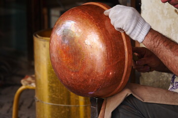 Hand forged copper pot, copper and iron craftsman