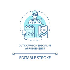 Cut down on specialist appointments blue concept icon. Annual checkup abstract idea thin line illustration. Physician instead of specialist. Vector isolated outline color drawing. Editable stroke