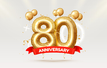 80 years anniversary of the person birthday, balloons in the form of numbers of the year. Vector - obrazy, fototapety, plakaty