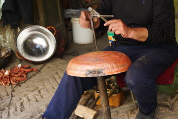 Hand forged copper pot, copper and iron craftsman