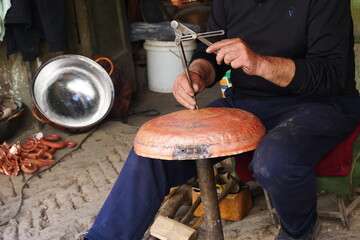 Hand forged copper pot, copper and iron craftsman