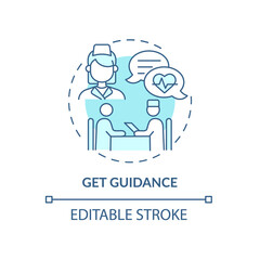 Get guidance blue concept icon. Annual checkup abstract idea thin line illustration. Personal recommendations and treatment. Doctors advice. Vector isolated outline color drawing. Editable stroke