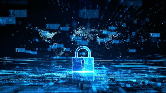 Lock Icon. Cyber Security of Digital Data Network Protection. High-speed connection data analysis. Technology data binary code network conveying connectivity background concept. 4k