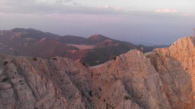 Aerial view of world famous paragliding and parasailing Turkish mount Babadag ,spot for extrim parachute sport in Oludeniz in Fethiye, Turkey