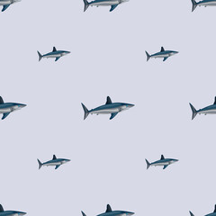 Seamless pattern shark Mako on pastel gray background. Animal templates for fabric.