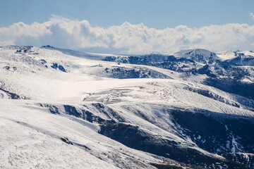 Fototapeta na wymiar Winter scenery snow mountain road glacier