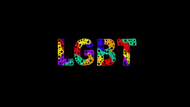 LGBT. Colorful animated text isolated on Transparent Alpha channel. 4K video. Rainbow colors. Liquid gel effect. LGBT for social network media, title video intro.