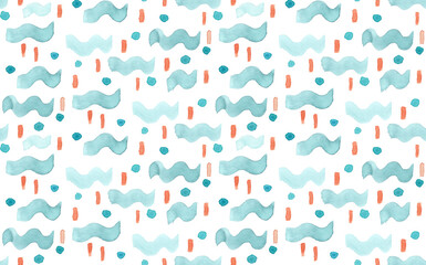 Teal waves watercolor background, horizontal bluegreen wavy seamless pattern as surface design watercolor pattern