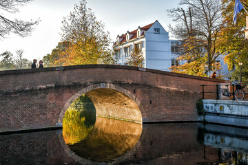The Hague, The Netherlands. The convex bridge of the Mauritskade at the Nassaulaan in autumn. Holland, Europe