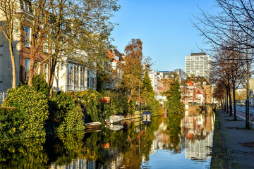 Fototapeta na wymiar The Mauritskade is a canal and street in The Hague, located between the center and Willemspark. Netherlands, Holland, Europe
