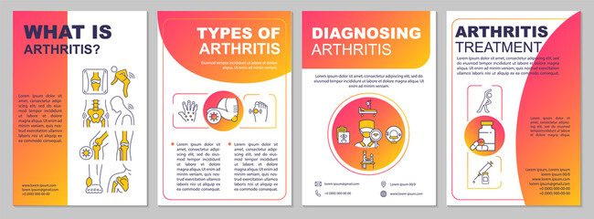 What is arthritis red brochure template. Diagnosing and treatment. Flyer, booklet, leaflet print, cover design with linear icons. Vector layouts for presentation, annual reports, advertisement pages