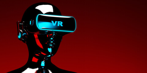 The metaverse concept of future meta-technology engineers..3d rendering illustration design character automaton red background for networking, innovation, online communication.