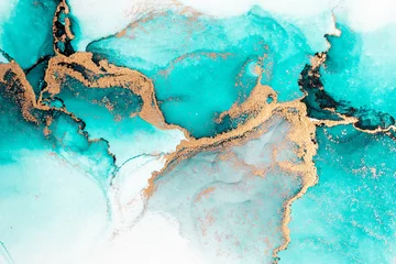 Foto op Plexiglas Ocean blue abstract background of marble liquid ink art painting on paper . Image of original artwork watercolor alcohol ink paint on high quality paper texture . © Summit Art Creations
