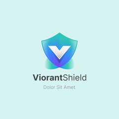 Colorful shield with letter v logo
