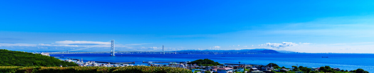 明石海峡大橋　瀬戸内海　パノラマ　【 淡路島 側からの 風景 】
