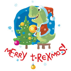 Christmas greeting card with tyrannosaur rex