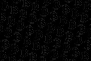 Background, banner and wallpaper for design. A sign, a bitcoin symbol on a black background. 3d. Pattern