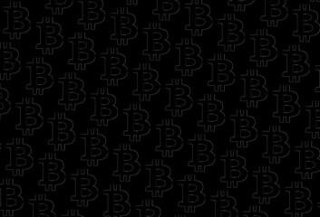Background, banner and wallpaper for design. A sign, a bitcoin symbol on a black background. 3d. Pattern