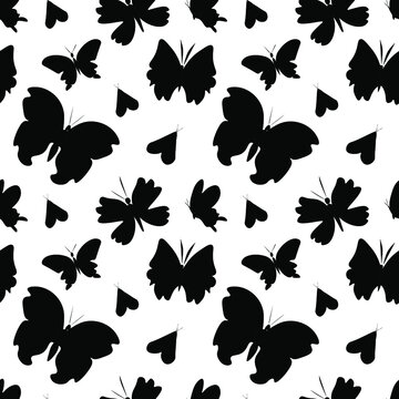 Seamless vector pattern with black butterflies on transparent isolated background.Decorative,festive,repeating,bright hand drawn style print.Design for textiles,wrapping paper,packaging,fabric.