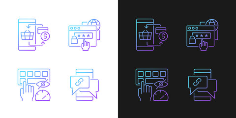 Dealing with digital technology gradient icons set for dark and light mode. Personal security. Thin line contour symbols bundle. Isolated vector outline illustrations collection on black and white