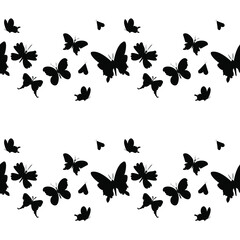 Seamless vector pattern with black butterflies on transparent isolated background.Decorative,festive,repeating,bright hand drawn style print.Design for textiles,wrapping paper,packaging,fabric.